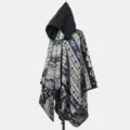 Ethno-Stil Kapuzenponcho mit Paisley-Muster für wohlige Wärme im Winterurlaub - Cape-Stil / Blaugrau