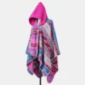 Ethno-Kapuzenponcho für Damen, extra dicker und warmer Winterschal im Mantel-Stil - Cape-Stil / Rosé