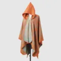 Orange and blue bohemian knit hooded poncho cape with intricate paisley patterns for travel - Orange / 135*150CM