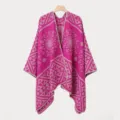 Vintage Fuchsia Jacquard Strick-Poncho mit geometrischen Stammesmustern für Herbst/Winter - Rosenrosa
