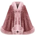 Nahaufnahme eines eleganten rosa Pailletten-Schals mit dickem Kunstpelzbesatz - 172cm / Altrosa