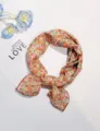 Floral cotton linen small square scarf, breathable soft literary decorative summer neckerchief. - 6 Fiery Blooms