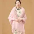 Elegante chal de piel sintética rosa con flecos para vestidos de novia qipao y noche - 70*180cm / Rosa