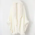 Elegant white faux fur collar shawl cloak for women in a soft cream finish. - Robe / 138x150cm / White