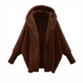 Women Oversized Plush Hooded Cardigan Winter Warm Solid Color Long Sleeve Fuzzy Coat - S / Coffee
