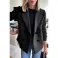 Women fashion black patchwork blazer jacket with knitted long sleeves casual outerwear chic style - XS / Black