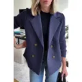 Cappotto da donna in lana e maglia variante blu scuro con design a doppio petto. - XS / Blu scuro