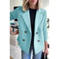 Donna moda maniche in maglia blazer di lana variante stile casual elegante abbigliamento quotidiano. - XS / Azzurro