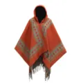 Bohemian oranje gebreide poncho met capuchon, hartpatroon en zwarte franjedetails - Tops / 130*150CM / Oranje