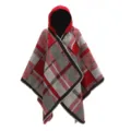 Comfortabele rood-grijs geruite poncho met capuchon voor dames van dikke acryl stof - 130*150cm / Rood