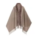 Eleganter brauner Strickschal mit luxuriösem Kunstpelzkragen und Quastenfransen - Morgenmantel / Khaki / 180cm