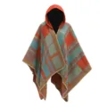 Comfortabele geruite poncho met capuchon voor dames in oranje en groenblauw - 130*150cm / Oranje