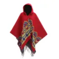 Red floral woven hooded poncho with tassels for women stylish autumn fashion accessory - Tops / 130*150cm / Red
