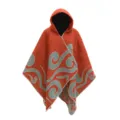 Europäischer gestrickter Poncho mit Kapuze und grauem Wirbelmuster in warmem Orange - Oberteile / Orange