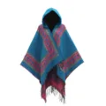 Châle poncho en maille à capuche bleu avec motifs cœurs roses et franges pour l'hiver - Hauts / 130*150cm / Bleu