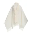 Eleganter weißer Damen-Strickschal mit luxuriösem Kunstpelzkragen und modischen Fransen. - Morgenmantel / Gebrochenes Weiß / 180cm