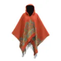 Orange floral woven hooded poncho shawl with tassels bohemian style winter wrap - Tops / 130*150cm / Orange