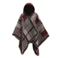 Stijlvolle dikke damesponcho met capuchon en rood-grijs geruit patroon voor de winter - 130*150cm / Bordeauxrood