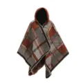 Elegante geruite poncho met capuchon voor dames in warme oranje en grijstinten - 130*150cm / koffiekleur