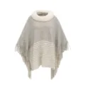 Women's grey chenille knit poncho shawl with faux fur collar and tassels - 50cm / Gray