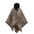 Dames verdikte geruite poncho met capuchon in Europese stijl van bruin gebreid acryl - 130*150cm / Grijs Kameel