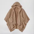 Women double-sided fleece hooded cape warm wearable blanket casual cozy shawl coat outdoor - One Size / Camel