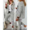 Women plaid casual suit blazer and trousers set, stylish two piece outfit for daily wear. - S / White
