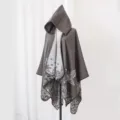 Elegant hooded knit poncho with butterfly floral pattern for women, autumn style - Robe / Gray