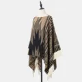 Ethno-Strickponcho mit Quasten und geometrischen Mustern für Damen Reisen und Wärme - Armeegrün