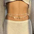 Sommerliche Strand-Taillenkette mit goldenen Seesternen und Muschelanhängern, weiße Perlenkette - Weiße Perlen Ozean Stil (1#)