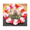 Spooky Halloween wooden bead bracelet featuring red blood handprint patterns on white beads - Bracelet / Bloody Handprints
