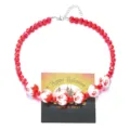 Spooky Halloween blood handprint wood bead necklace for women with red and white beads - Necklace / Bloody Handprints