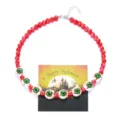 Halloween beaded necklace featuring red wood beads and spooky green eyeball charms - Necklace / Bloody Eyeball