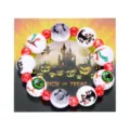 Halloween wood bead bracelet with blood handprint and eyeball patterns on a display card - Bracelet / Multi-Color