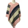 Stylish striped knitted poncho shawl with irregular fringe tassels for spring and autumn. - Tops / One Size / Pink