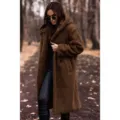 Winter lange bruine pluche teddybeer jas met capuchon voor dames mode warme kleding. - S / koffiekleur