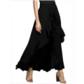 High waist wide leg pants for women casual black chiffon trousers fashion wrap pants autumn - S / Black