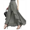 Women high waist wide leg chiffon pants casual tie belt loose trousers elegant solid color bottom - S / Gray