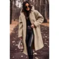 Lange pluche teddy jas voor dames met capuchon wintermode effen warme buitenkleding - S / Abrikoos