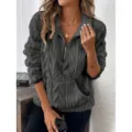 Dames Halve Rits Fleece Trui Winter Warm Pluche Lange Mouwen Sweatshirt Donkergrijs - donkergrijs