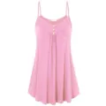 Women summer loose V-neck camisole pink spaghetti strap pleated sexy casual tank top plus size - S / Pink