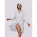 White long sleeve hooded beach cover up shirt for women, casual vacation swimwear dress. - One Size / White