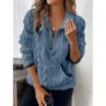 Dames half zip fleece trui sweatshirt winter casual gezellig zacht top blauw stijl - Blauw