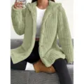 Solid color long sleeve hooded loose furry coat variant, cozy fleece outerwear for women. - S / Yellow-Green