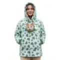 Detailed view of the cozy fleece pet hoodie featuring a convenient front kangaroo pouch for cats. - 4XL / Green Heart