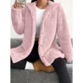 Pink Long Sleeve Hooded Plush Coat for Women Casual Loose Fleece Jacket Solid Color - S / Pink