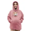 Pink sherpa fleece hooded sweatshirt for women, loose casual warm winter hoodie with cat graphic. - 3XL / Pink