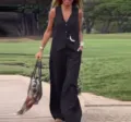Women solid color sleeveless vest and wide leg pants two piece casual set for daily wear. - 3XL / Top And Bottom / Black