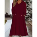 Women fleece hooded long sleeve maxi dress casual cozy winter loungewear with pockets - S / Dresses / Burgundy