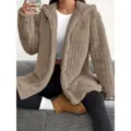 Women winter solid color long sleeve hooded loose plush furry coat casual warm outerwear top - S / Blue